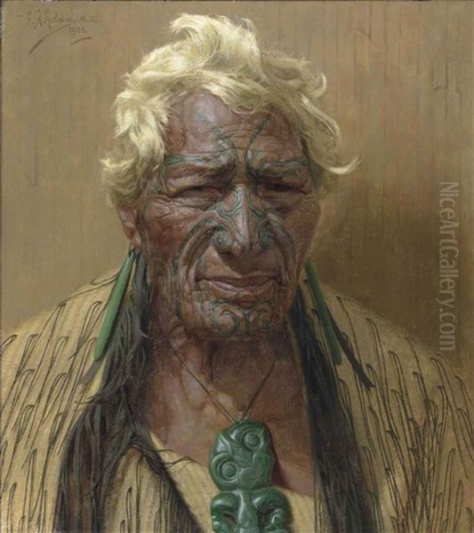 An Aristocrat Atama Paparangi. A Chieftain Of The Rarawa Tribe Of Maoris, New Zealand Oil Painting by Charles Frederick Goldie