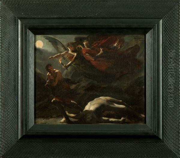 Justice And Divine Vengeance Pursuing Crime, After Pierre-paul Prud'hon C.1805-1806 Oil Painting by Charles Frederick Goldie