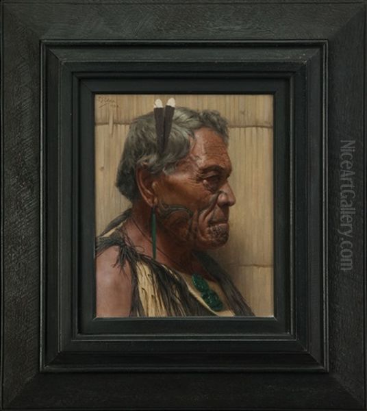 A Sturdy Stubborn Chief Pokai, A Warrior Chieftain Of The Ngati Maru Tribe Oil Painting by Charles Frederick Goldie