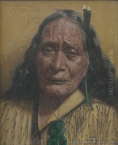 Ngaheke, A Chieftainess Of The Tutea Taoi Hapu At The Tangi. The Chief Is Dead, His Widow Mourns. Oil Painting by Charles Frederick Goldie