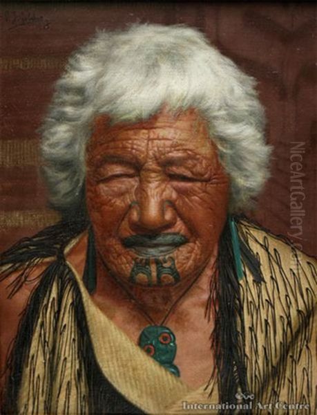 A Centenarian, Kapi Kapi, An Arawa Chieftainess, Aged 102 Years Oil Painting by Charles Frederick Goldie