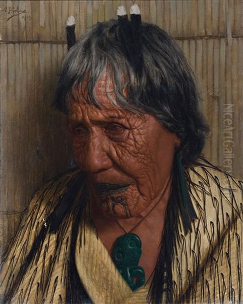 Te Aitu Te Irikau, An Arawa Chieftainess Oil Painting by Charles Frederick Goldie