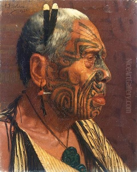 A Portrait Of Tumai Tawhiti, The Last Of The Cannibals Oil Painting by Charles Frederick Goldie