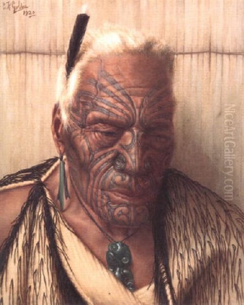 The Last Of The Tohungas 'te Whare Kauri Tahuna' Oil Painting by Charles Frederick Goldie