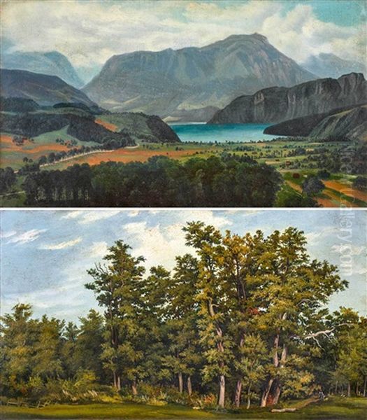 Eichwald, Im Obergrund Bei Luzern / Ansicht Vom Sonnenberg Bei Luzern, Gegen Den See Von Winkel Oil Painting by Ignaz Goeldlin von Tiefenau