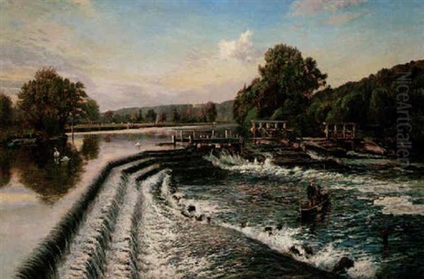 Boulter's Weir, Old Windsor Oil Painting by Walter H. Goldsmith