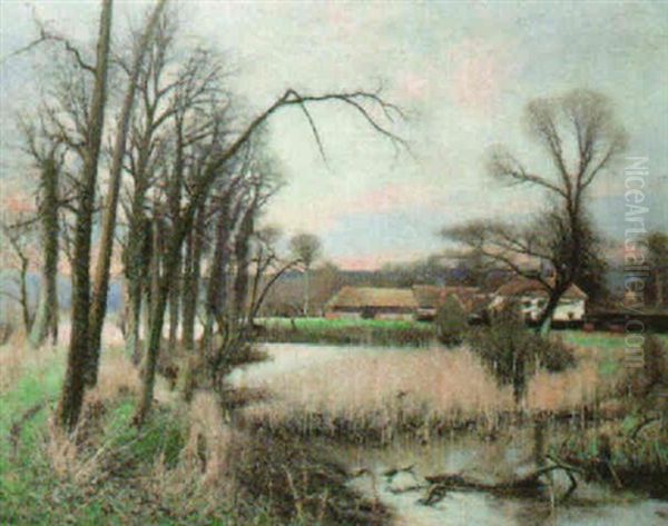 A Reedy Pool Oil Painting by Walter H. Goldsmith