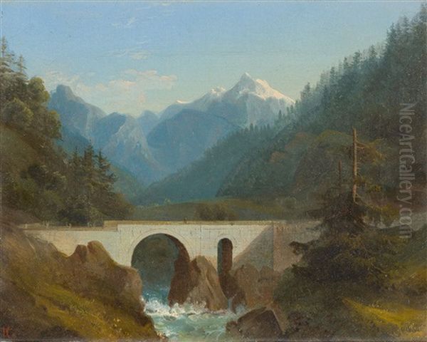 Die Gotthardstrase Bei Amsteg Oil Painting by Johann Theodor Goldstein