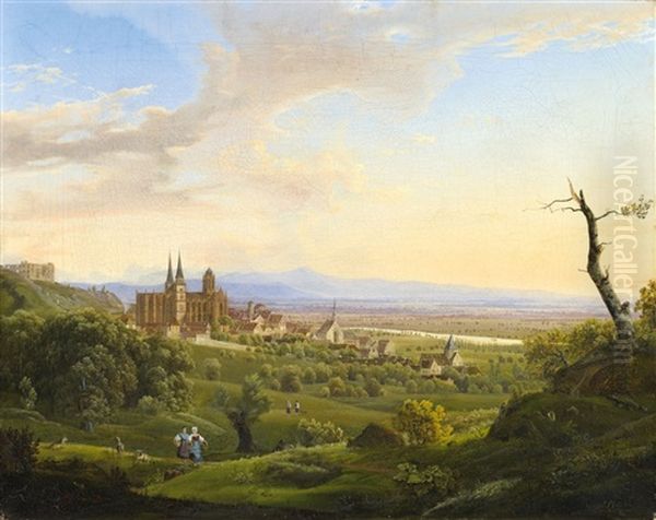 Oppenheim Near The River Rhine Oil Painting by Johann Theodor Goldstein