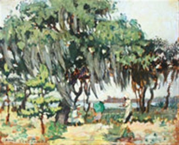 Outdoor Southern Scene With Spanish Moss Covered Trees Oil Painting by Anne Wilson Goldthwaite