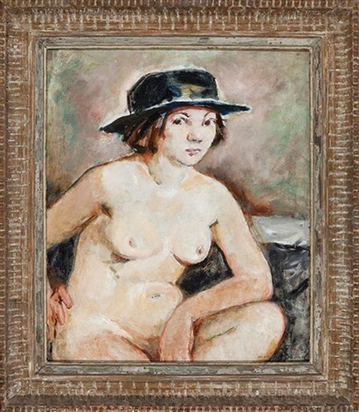 Young Nude Woman In A Hat Oil Painting by Anne Wilson Goldthwaite