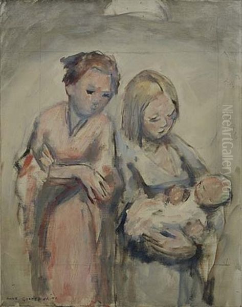 Two Women And Baby Oil Painting by Anne Wilson Goldthwaite