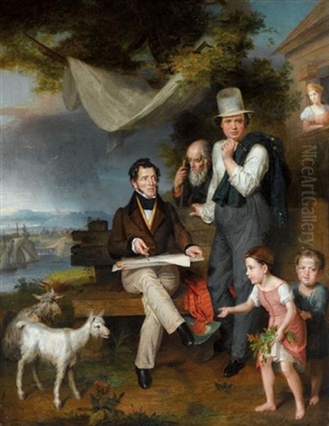 Self Portrait Of The Artist With His Family And George Dawe Oil Painting by Wilhelm Alexandrowitsch Golicke