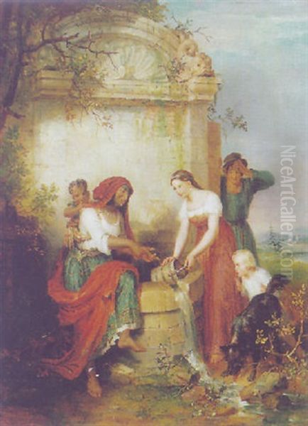 Die Wahrsagerin Am Brunnen Oil Painting by Wilhelm Alexandrowitsch Golicke