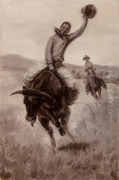 Riding A Bull Oil Painting by Elling William Gollings