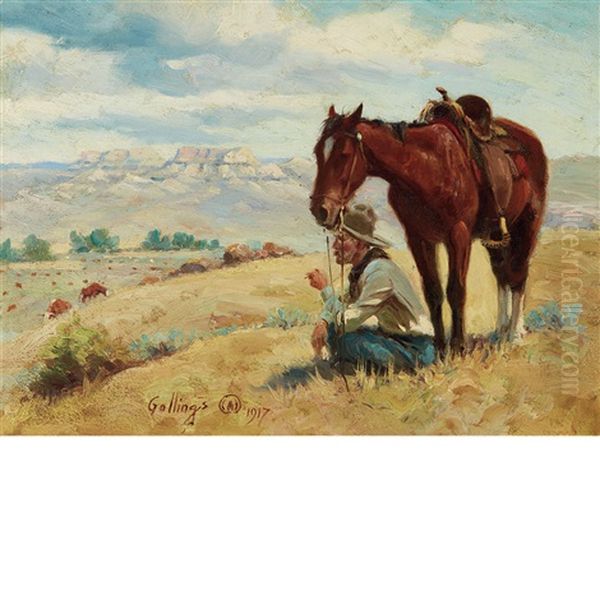 Watching Over The Herd Oil Painting by Elling William Gollings