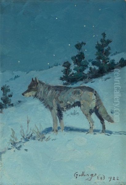 Lone Wolf In Starlight Oil Painting by Elling William Gollings