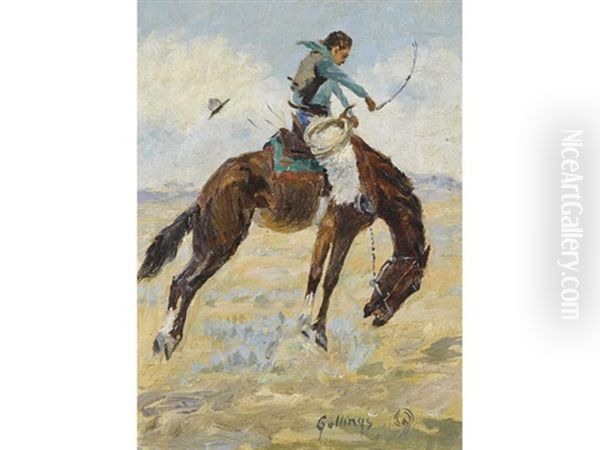 Bucking Bronco Oil Painting by Elling William Gollings