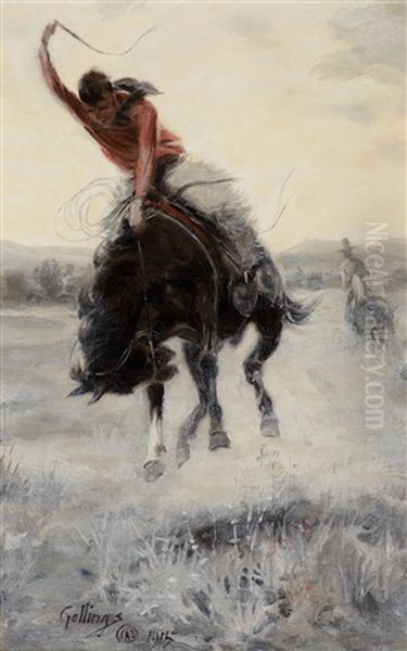 Cowboy On A Bronc Oil Painting by Elling William Gollings