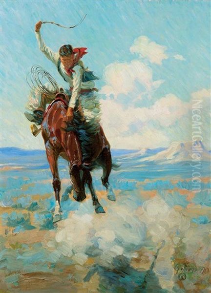 Bucking Bronco Oil Painting by Elling William Gollings