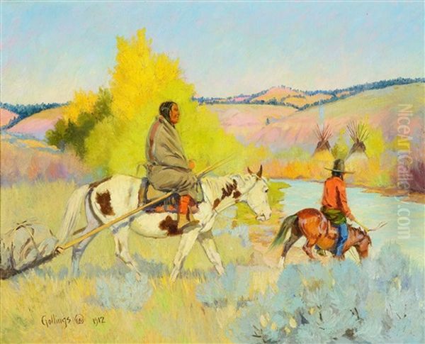 Camp On The Tongue River Oil Painting by Elling William Gollings