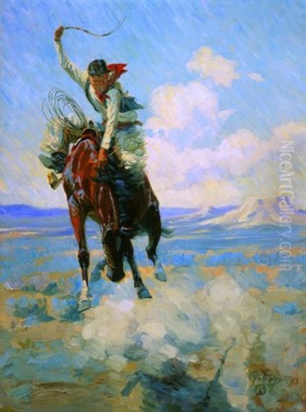 Bucking Bronco Oil Painting by Elling William Gollings