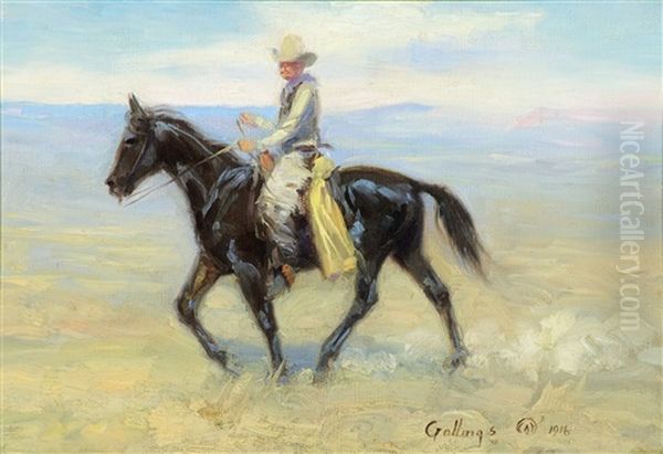 Cowboy Riding The Range Oil Painting by Elling William Gollings