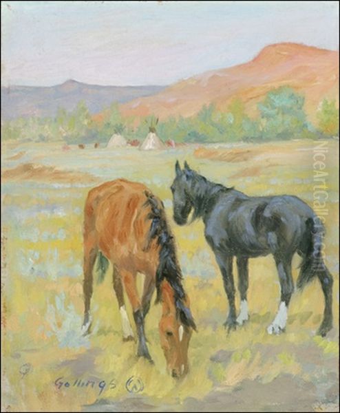 Indian Ponies Oil Painting by Elling William Gollings