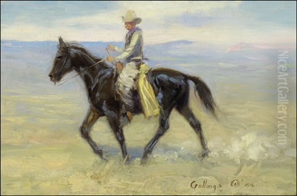 Cowboy Riding The Range Oil Painting by Elling William Gollings