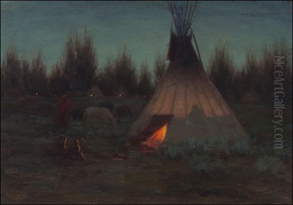 Evening Camp Oil Painting by Elling William Gollings