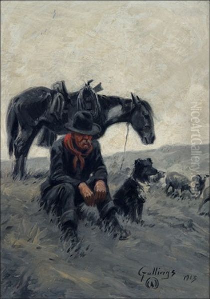 Cowboy With Sheepdog Oil Painting by Elling William Gollings