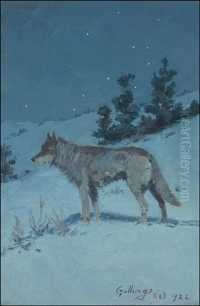 Wolf In Starlight Oil Painting by Elling William Gollings