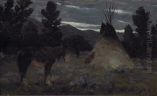 Crow Camp Oil Painting by Elling William Gollings