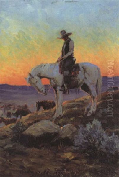 Montana Cowboy Oil Painting by Elling William Gollings