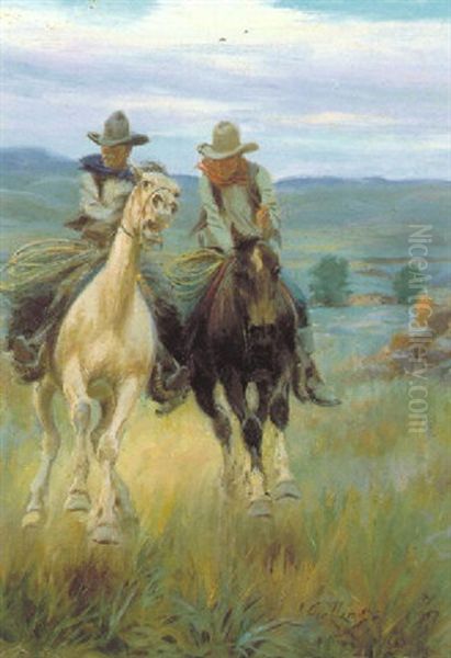 Range Riders Oil Painting by Elling William Gollings