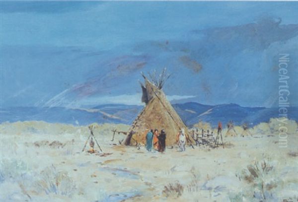 Indian Encampment Oil Painting by Elling William Gollings