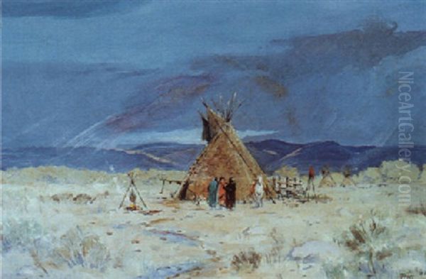 Indian Encampment Oil Painting by Elling William Gollings