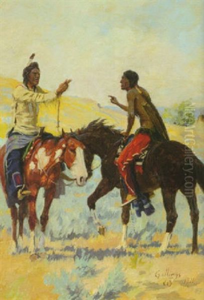 Two Indians On Horseback Oil Painting by Elling William Gollings