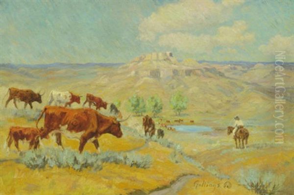 Langworthy Double Circle Ranch, Wyoming Oil Painting by Elling William Gollings