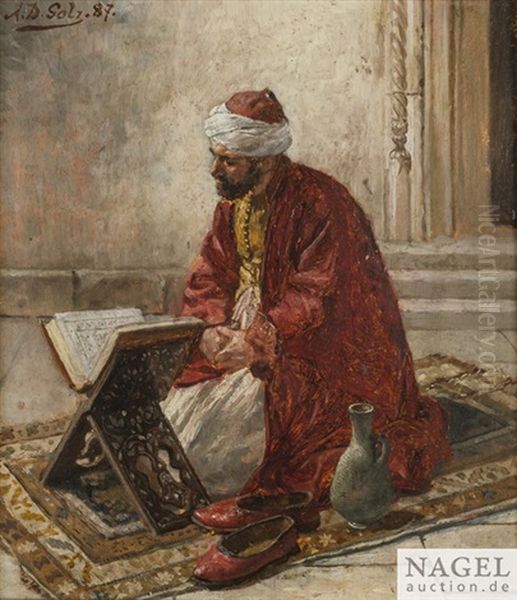 Orientale Vor Koranstander Mit Aufgeschlagenem Koran by Alexander Demetrius Goltz