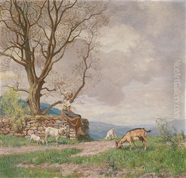 Ziegenhirtin Oil Painting by Alexander Demetrius Goltz