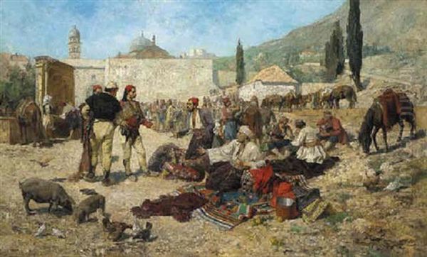 In The Market Oil Painting by Alexander Demetrius Goltz