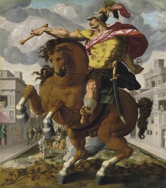 Marcus Curtius Oil Painting by Hendrik Goltzius