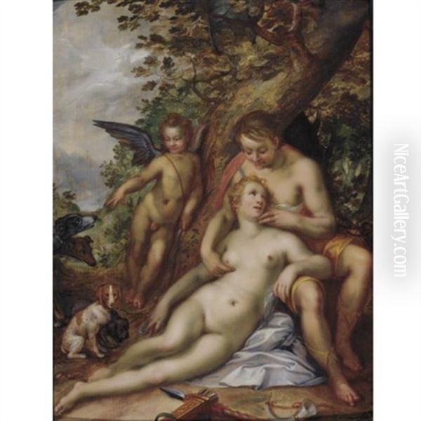 Venus And Adonis Oil Painting by Hendrik Goltzius