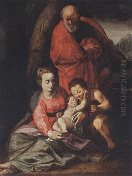 The Holy Family With St. John The Baptist Oil Painting by Hendrik Goltzius