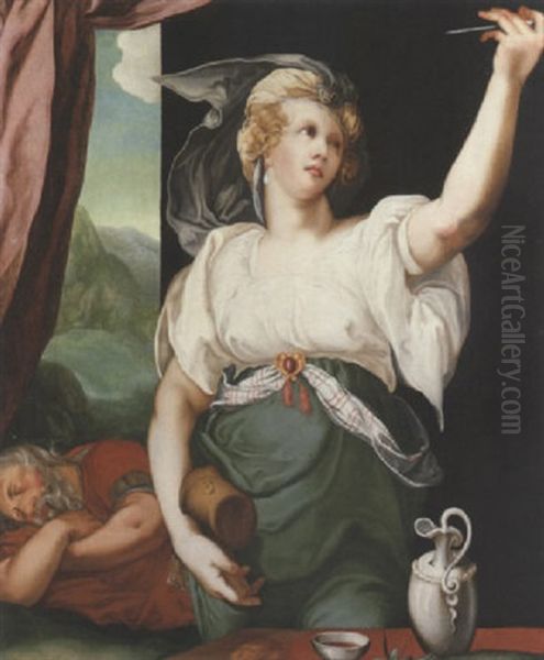 Jael And Sisera Oil Painting by Hendrik Goltzius