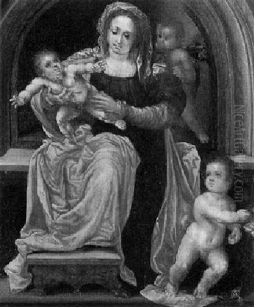 Madonna Mit Jesuskind Und Johannes Unter Einem Rundbogen Oil Painting by Hendrik Goltzius