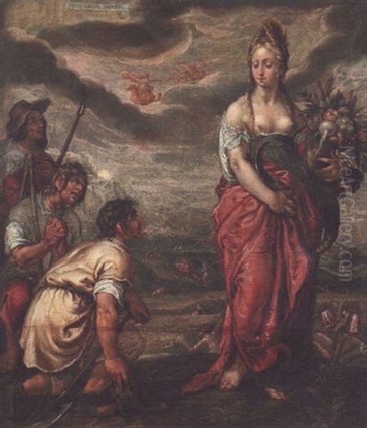 Harvesters Adoring The Goddess Ceres Oil Painting by Hendrik Goltzius