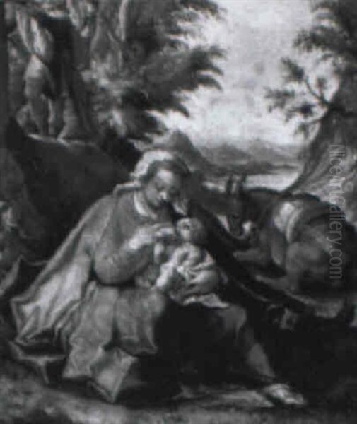 The Rest On The Flight Into Egypt Oil Painting by Hendrik Goltzius