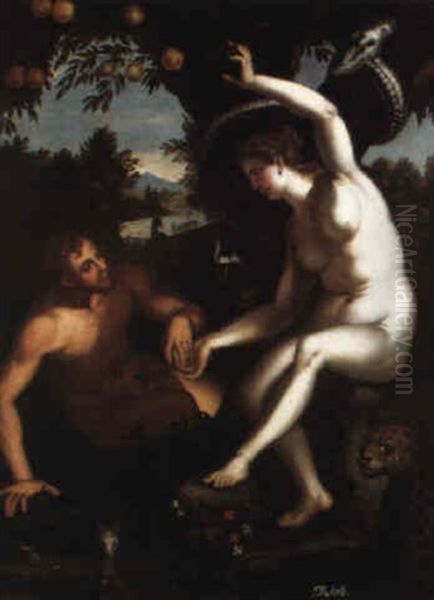 Adam Und Eva Im Paradies Oil Painting by Hendrik Goltzius